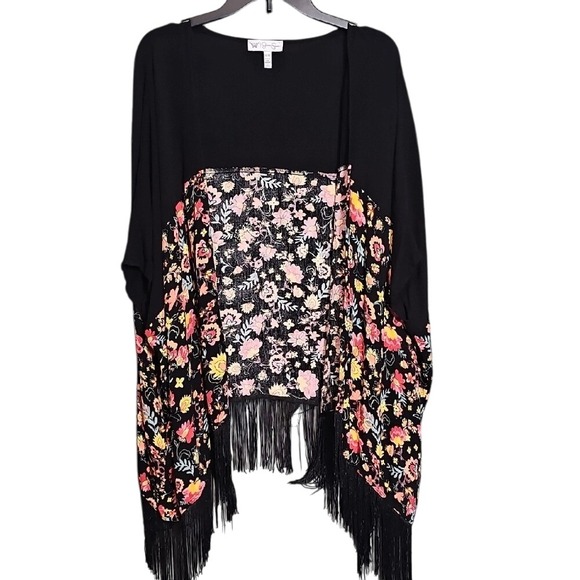 Jessica Simpson Accessories - Jessica Simpson Open Front Kimono Cover Up Black And Pink Floral Size Medium